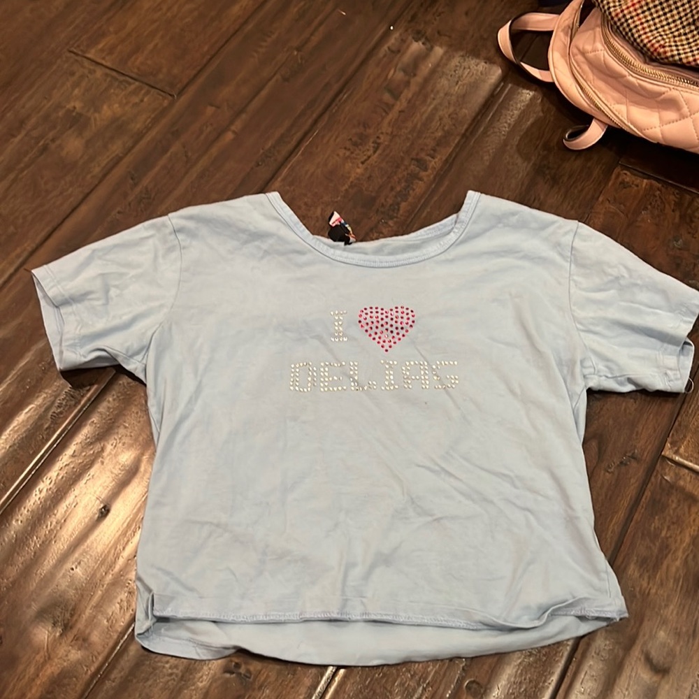 Delias baby blue I love Delia’s crop top